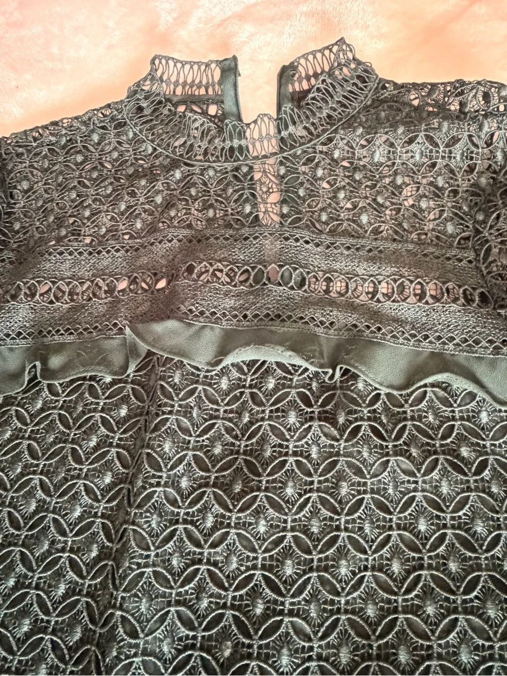 Zara Forest Green Lace Short-Sleeve Top Size M